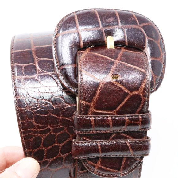 Valerie Stevens Brown Croc Embossed Belt - Picture 3 of 8